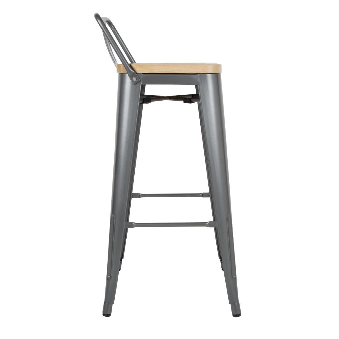 Bolero Bistro Backrest High Stools with Wooden Seat Gun Metal (4 Pack)