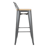 Bolero Bistro Backrest High Stools with Wooden Seat Gun Metal (4 Pack)