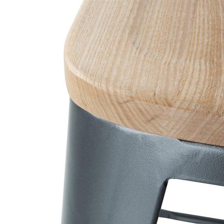 Bolero Bistro Backrest High Stools with Wooden Seat Gun Metal (4 Pack)