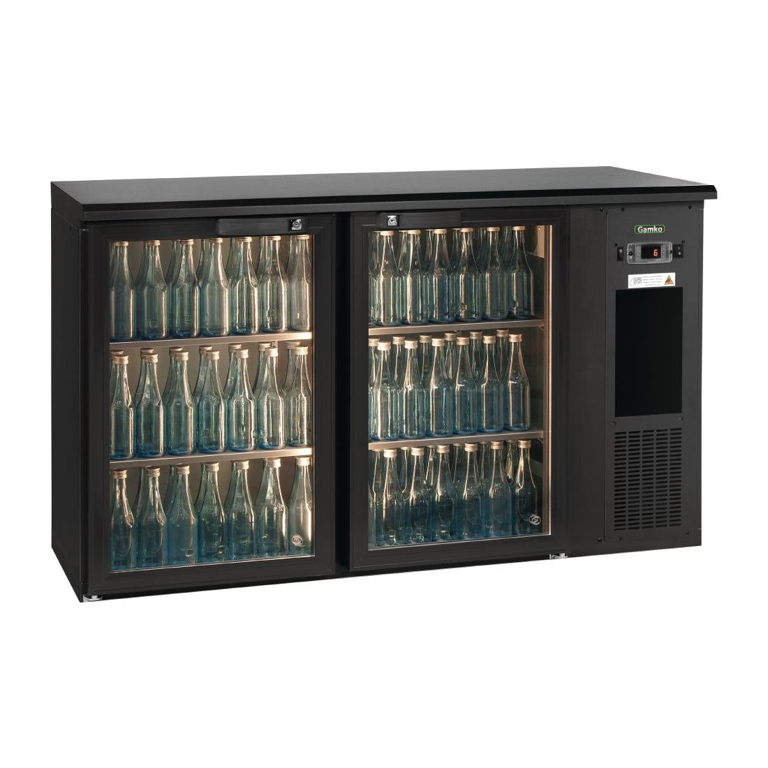 Gamko E3 Bottle Cooler with 2 Hinged Glass Doors Black 364Ltr