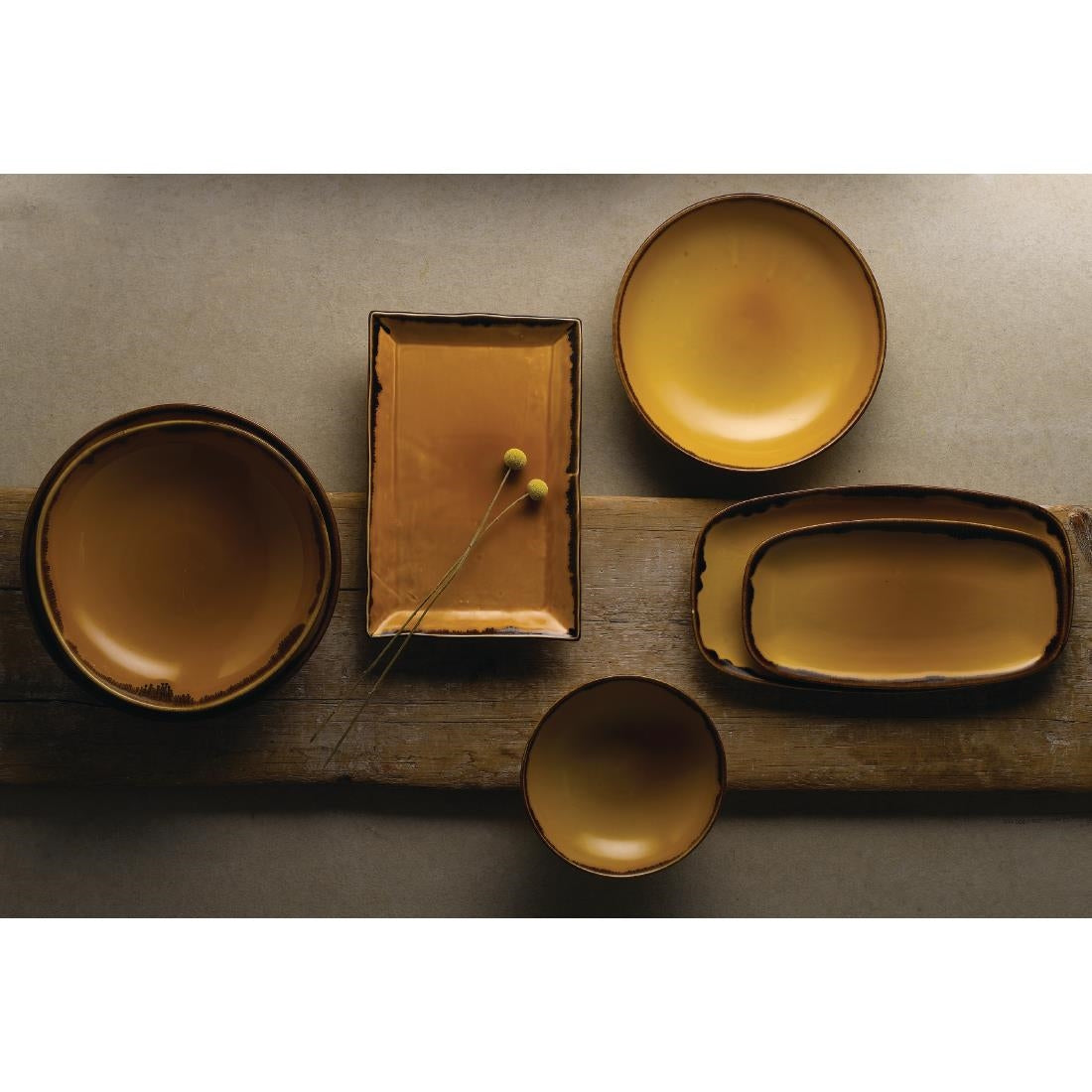 Dudson Harvest Chefs' Oblong Plates Mustard 298x153mm (12 Pack)