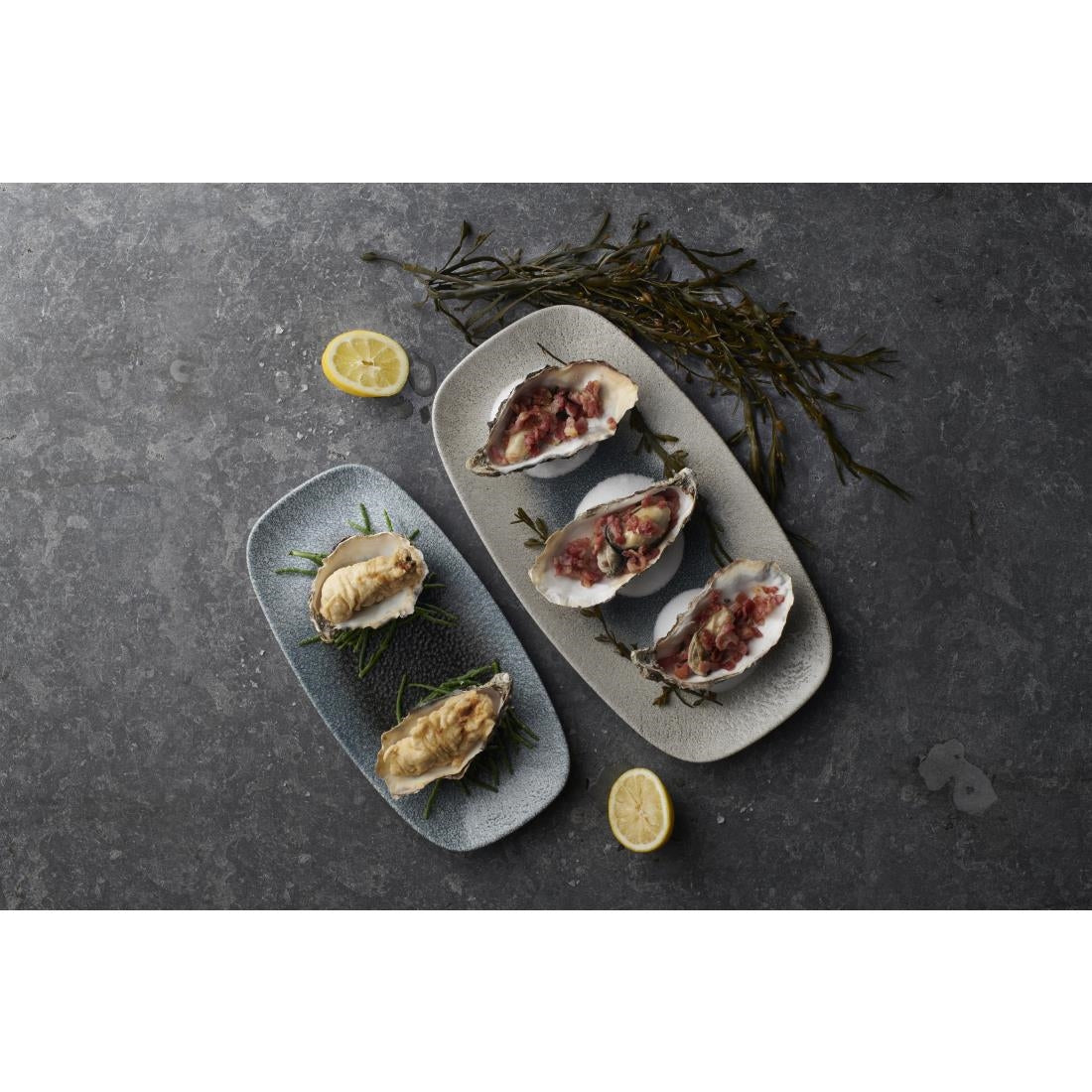 Churchill Raku Duo Agate Chefs Oblong Plates Topaz 287x152mm (12 Pack)