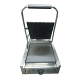 Heavy Duty Single Panini Contact Grill Ribbed Top and Flat Bottom Plates - Refurbished