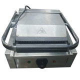 Heavy Duty Single Panini Contact Grill Ribbed Top and Flat Bottom Plates - Refurbished