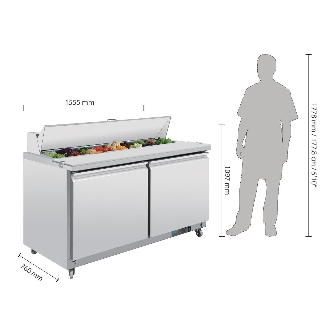 Polar U-Series Double Door Prep Counter Fridge 527Ltr