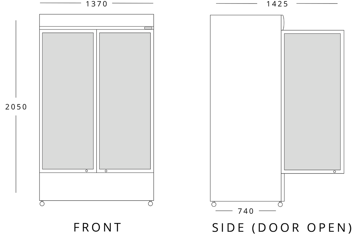 Double Hinged Glass Door Freezer Display Merchandiser