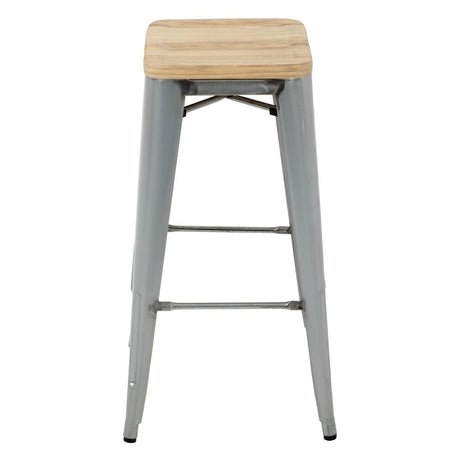 Bolero Bistro High Stools with Wooden Seat Galvanised Steel (4 Pack)