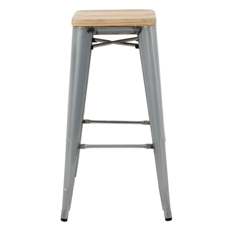 Bolero Bistro High Stools with Wooden Seat Galvanised Steel (4 Pack)