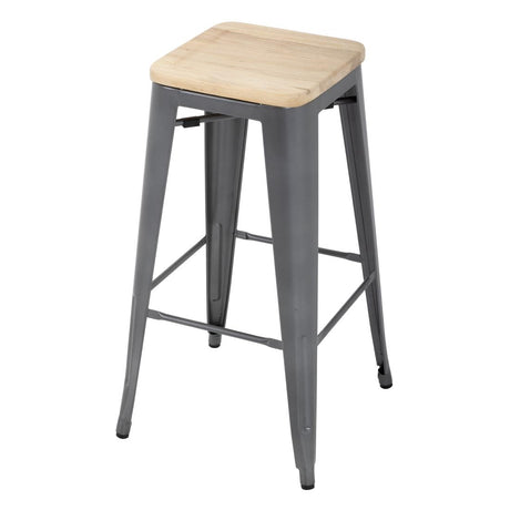 Bolero Bistro High Stools with Wooden Seat Gun Metal (4 Pack)