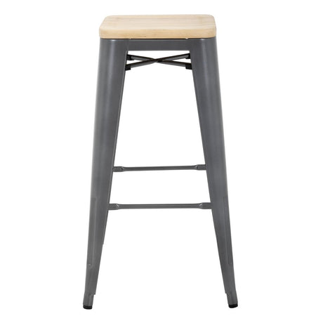 Bolero Bistro High Stools with Wooden Seat Gun Metal (4 Pack)