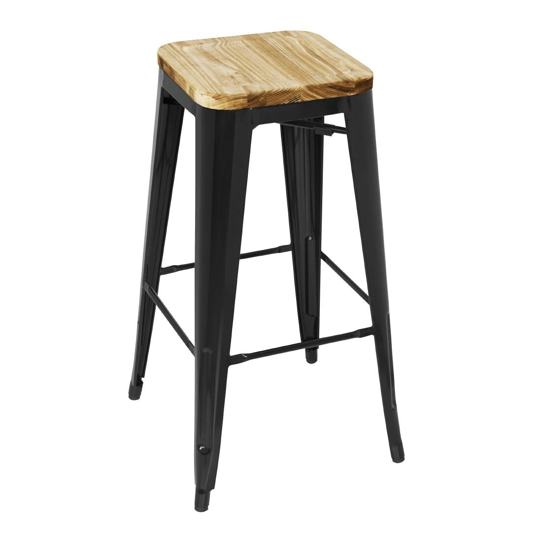 Bolero Bistro High Stools with Wooden Seat Black (4 Pack)
