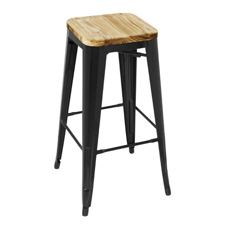 Bolero Bistro High Stools with Wooden Seat Black (4 Pack)