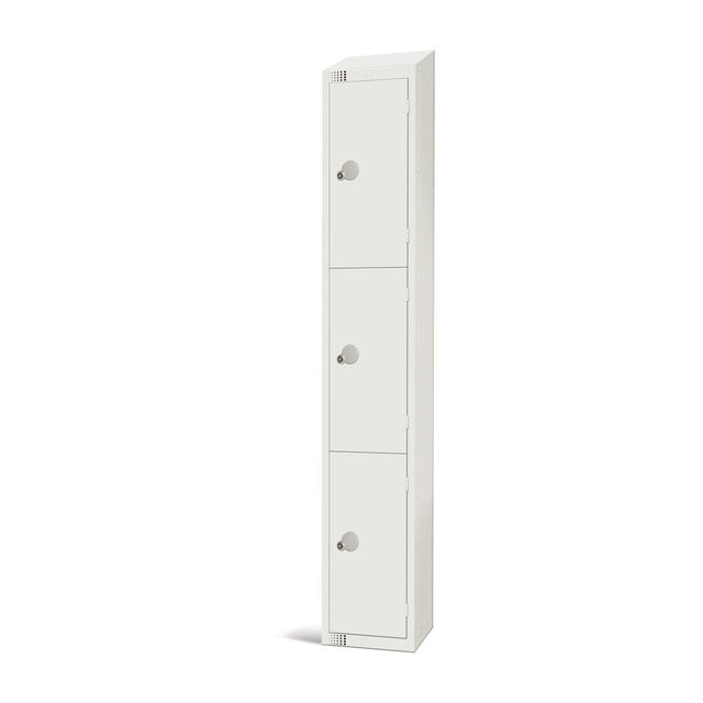 Elite Three Door Coin Return Locker with Sloping Top White
