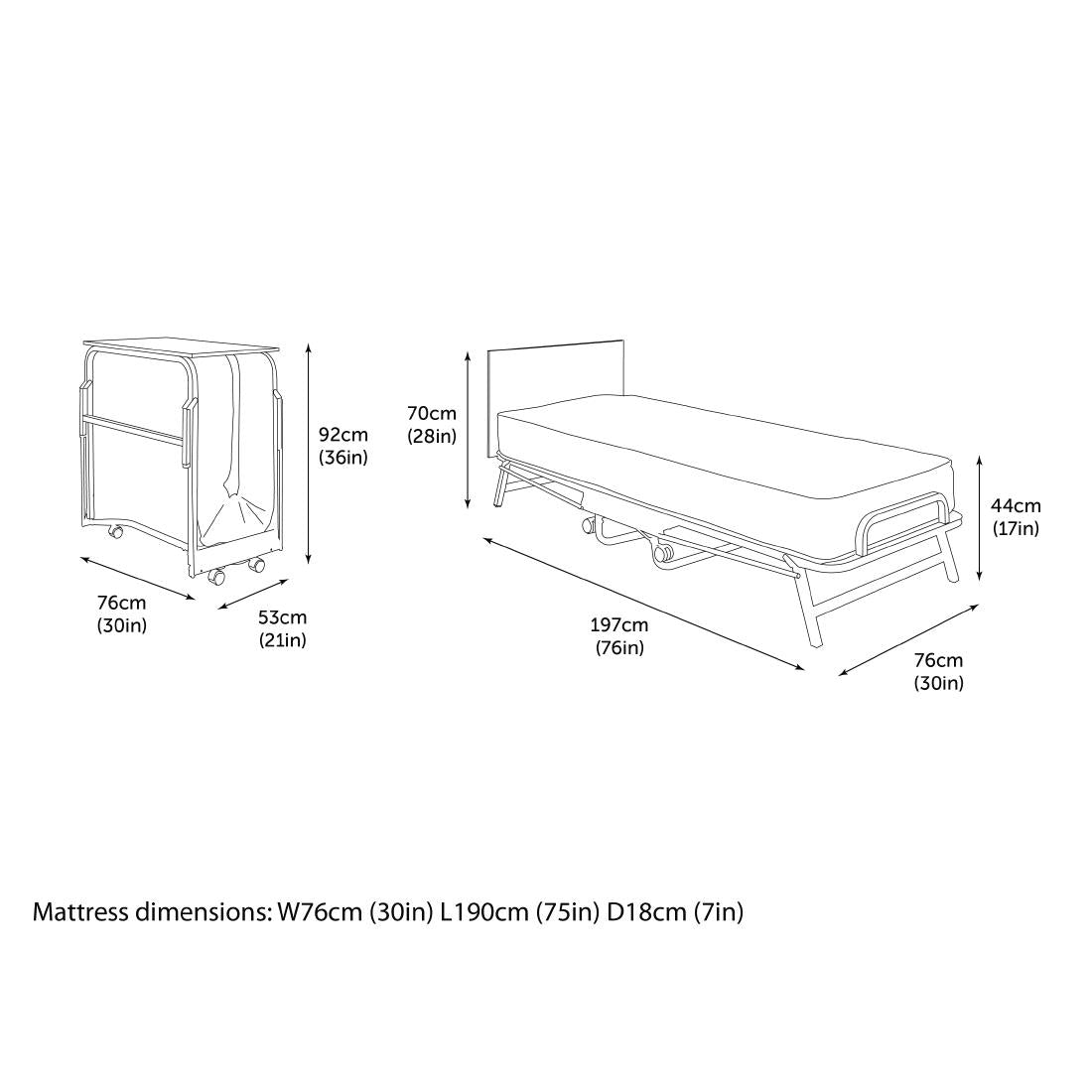 Jay-Be Contract Folding Bed with Water Resistant Mattress Single in Black Colour