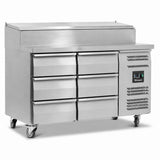 Six Drawer Refrigerated Prep Counter With Raised Collar