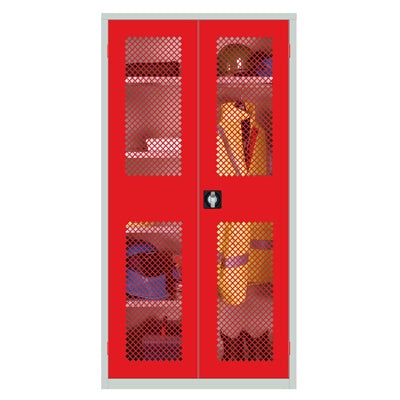 Clothing and Equipment Mesh-Fronted Cupboard Red