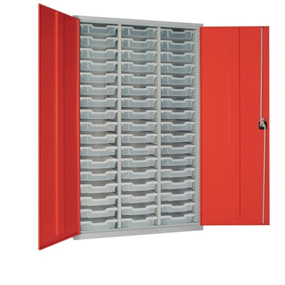 51 Tray High-Capacity Storage Cupboard - Red with Transparent Trays