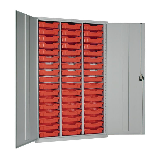 51 Tray High-Capacity Storage Cupboard - Grey with Red Trays