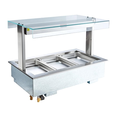 Cossiga Linear Series Drop-in Bain Marie 3x1/1GN w/Flat Top Sneeze Guard 1145mm