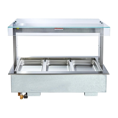 Cossiga Linear Series Drop-in Bain Marie 3x1/1GN w/Flat Top Sneeze Guard 1145mm