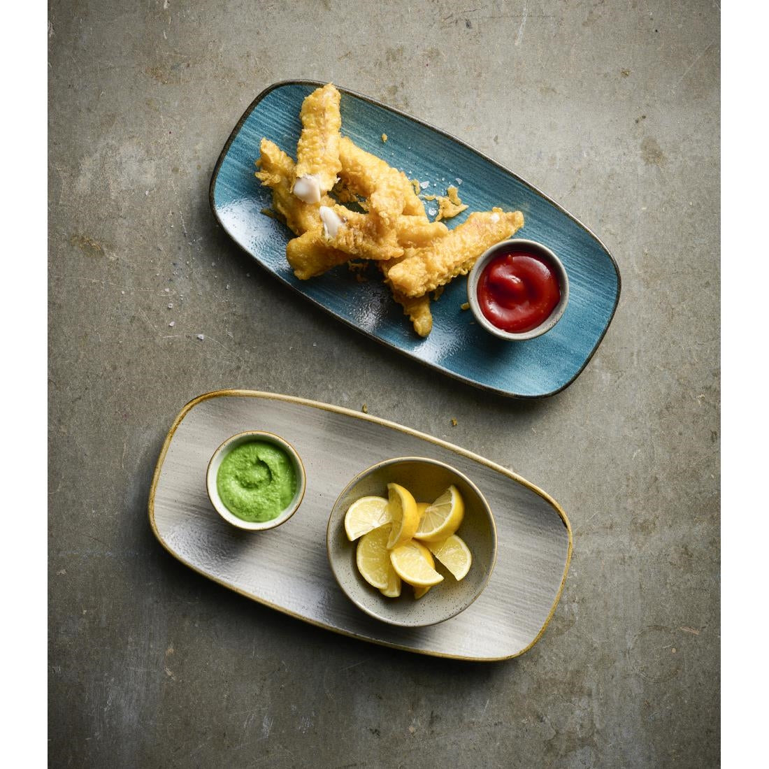 Churchill Stonecast Raw Teal Chefs Oblong Plates 270 x 127mm (12 Pack)