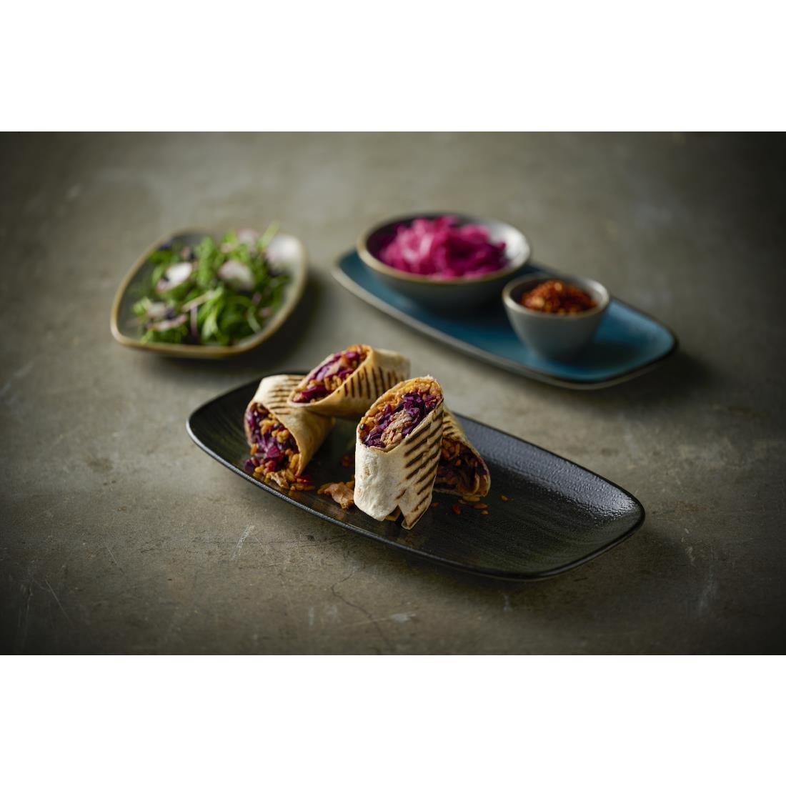 Churchill Stonecast Raw Teal Chefs Oblong Plates 270 x 127mm (12 Pack)