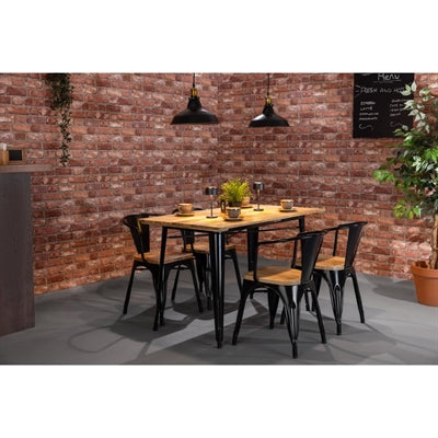 Bolero Bistro Dining Table Slatted Mango Wood Top Black 1200mm