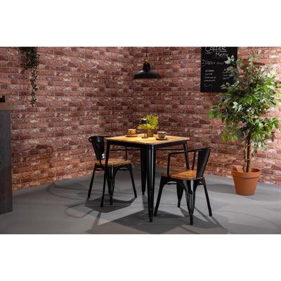 Bolero Bistro Dining Table Slatted Mango Wood Top Black 1200mm