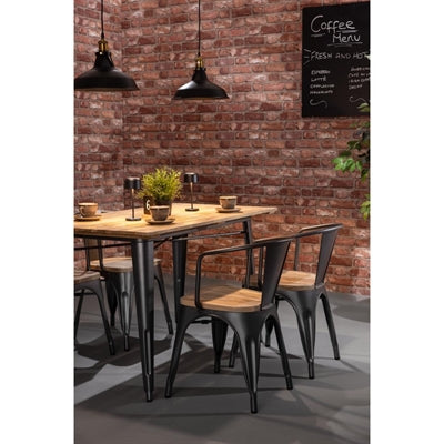 Bolero Bistro Dining Table Slatted Mango Wood Top Gunmetal 1200mm