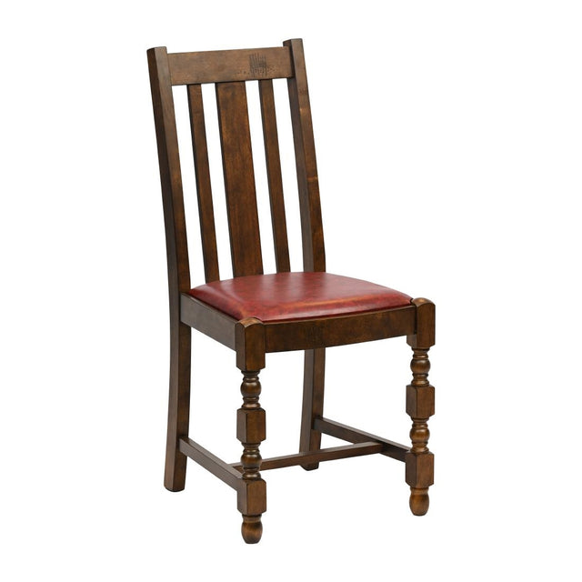 Thame Dining Chairs Vintage Wood with Bison Bordeaux Seat (6 Pack)