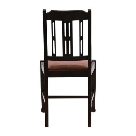 Lattice Back Dining Chairs Dark Walnut with Bison Tan Seat (6 Pack)