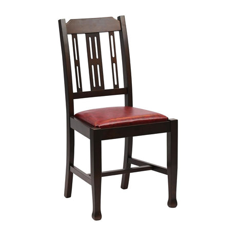 Lattice Back Dining Chairs Dark Walnut with Bison Bordeaux Seat (6 Pack)