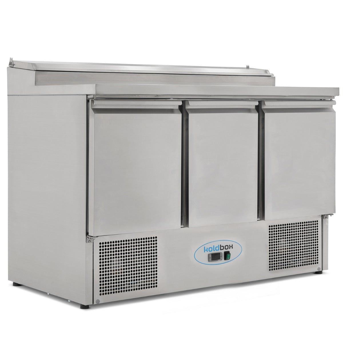 Compact Triple Door Refrigerated Prep Counter With Raised Collar