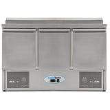 Compact Triple Door Refrigerated Prep Counter With Raised Collar