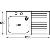 KWC DVS Self Assembly Stainless Steel Sink Right Hand Drainer 1200x650mm