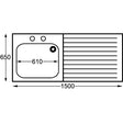 KWC DVS Self Assembly Stainless Steel Sink Right Hand Drainer 1500x650mm