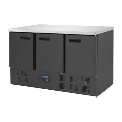 Polar G-Series Triple Door Counter Fridge Black 368Ltr