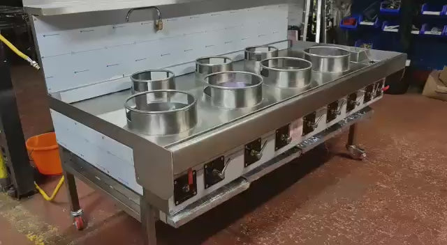 7 Burner Chinese Wok Cooker 4+3 Chinese / Thai Turbo Burner Gas Cooker