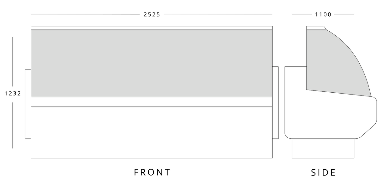 2.5m Curved Glass Serve Over Counter