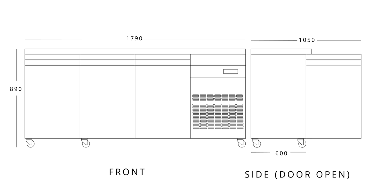 3 Door Slimline 600 Mm Depth Counter 353 L