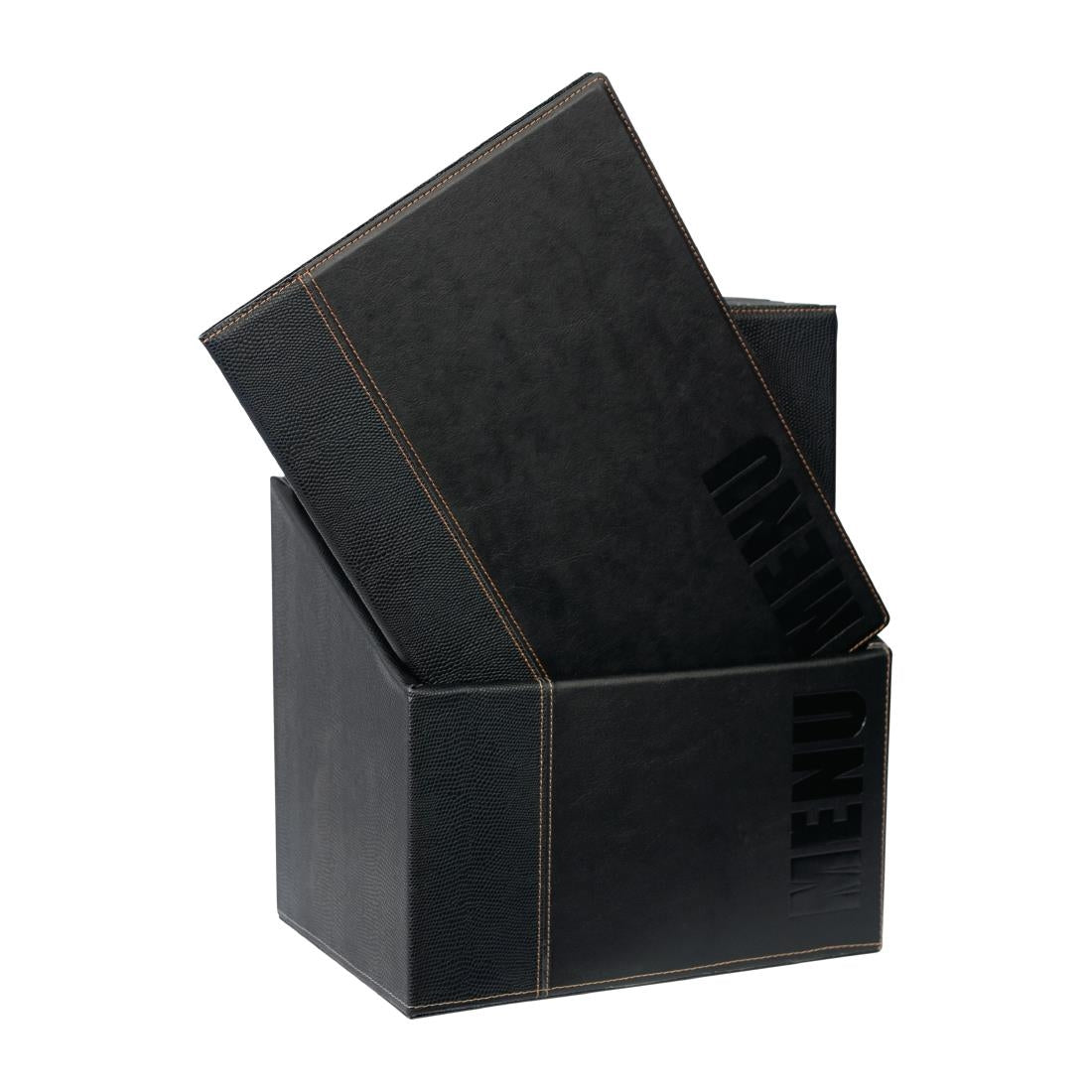 Securit Contemporary A4 Menu Covers with Wooden Storage Box Black