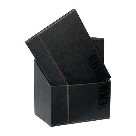 Securit Contemporary A4 Menu Covers with Wooden Storage Box Black