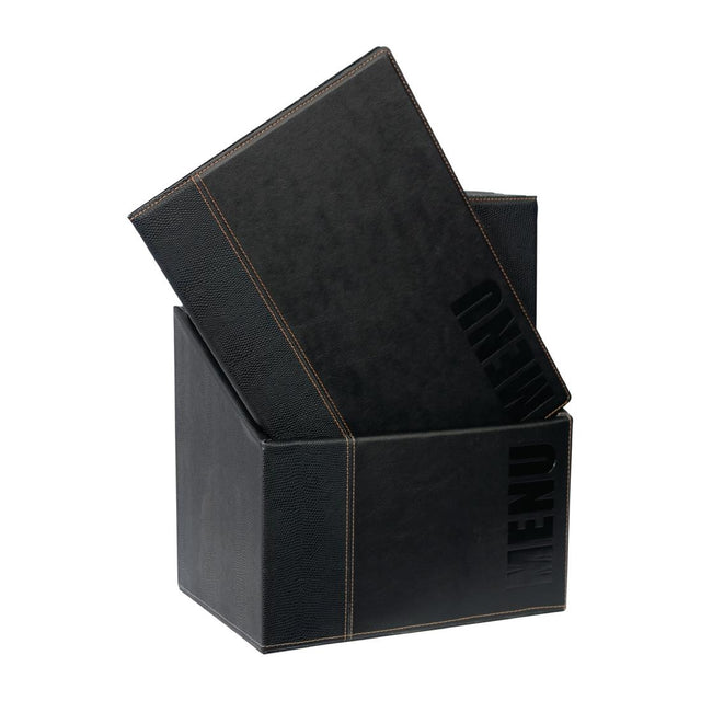 Securit Contemporary A4 Menu Covers with Wooden Storage Box Black