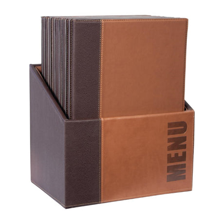 Securit Contemporary A4 Menu Covers with Storage Box Tan
