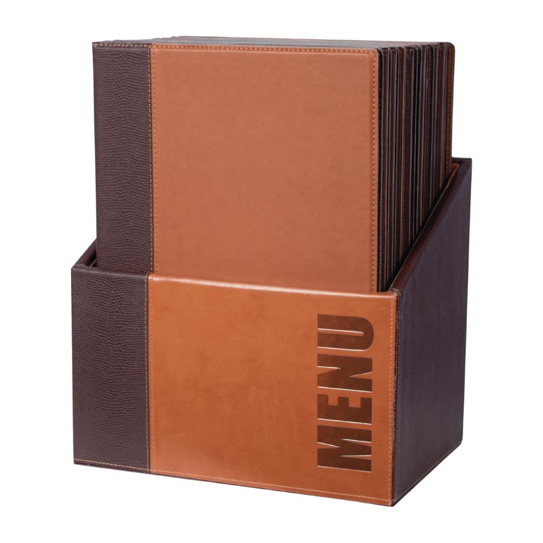 Securit Contemporary A4 Menu Covers with Storage Box Tan