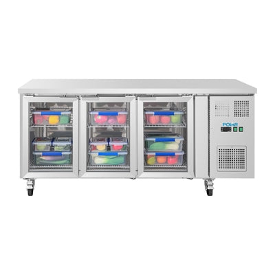 Polar U-Series 3 Door Counter with Glass Doors 465Ltr