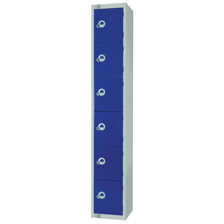 Elite Six Door Electronic Combination Locker with Sloping Top Blue