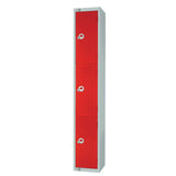 Elite Three Door Coin Return Locker with Sloping Top Red
