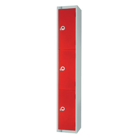 Elite Three Door Electronic Combination Locker with Sloping Top Red