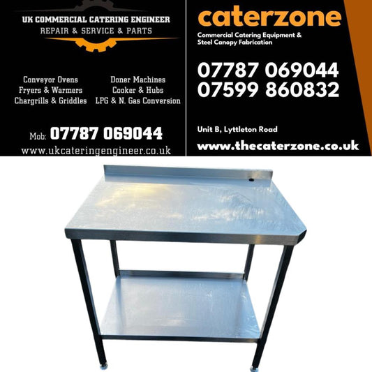 Commercial Table with Shelf and Splashback Stainless Steel Work Table 67x95x98cm